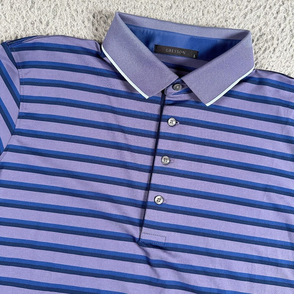Greyson Shirt Mens Large Striped‎ Performance Golf Polo Stretch Activewear Flaw